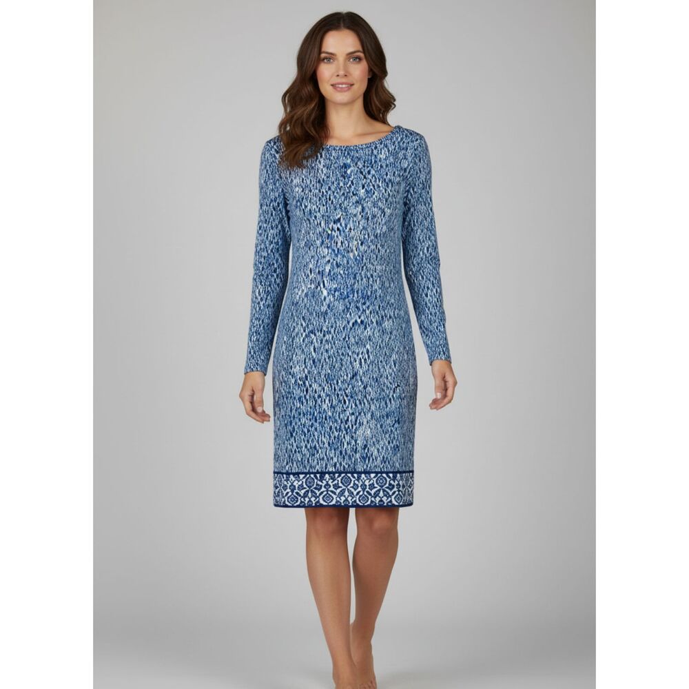 MICHAEL Michael Kors Long Sleeve Shift Dress XS Blue White Ikat Resort Chic